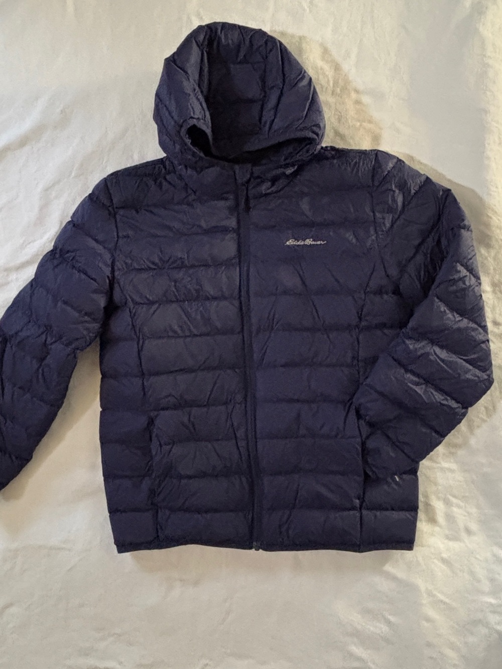 Eddie Bauer Boys L 14 Navy Duck Down Hooded Puffer Jacket - Picture 4 of 7
